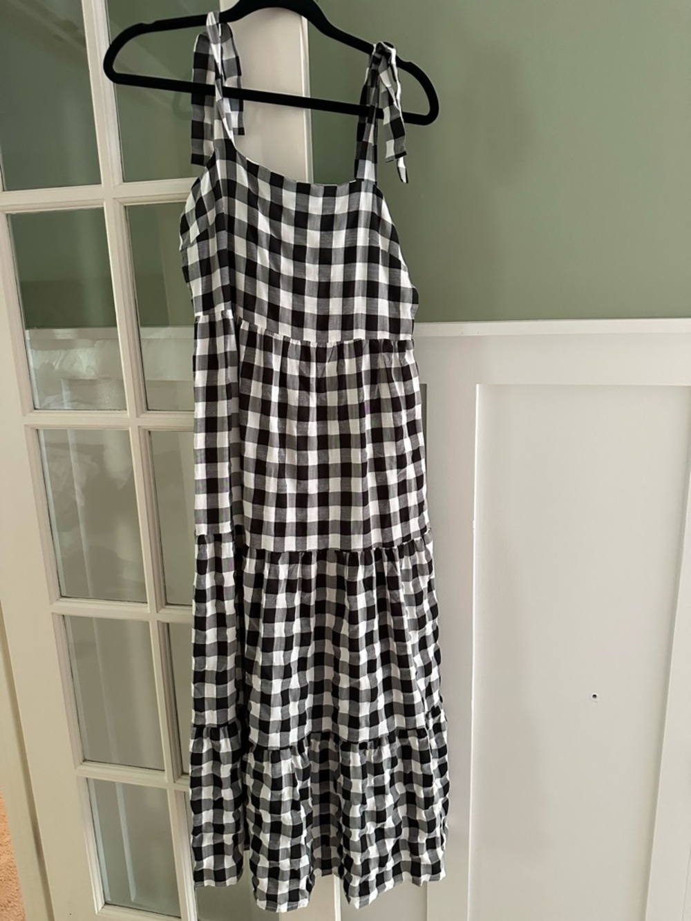 Black & White Gingham Tie Strap Tiered Maxi Dress
